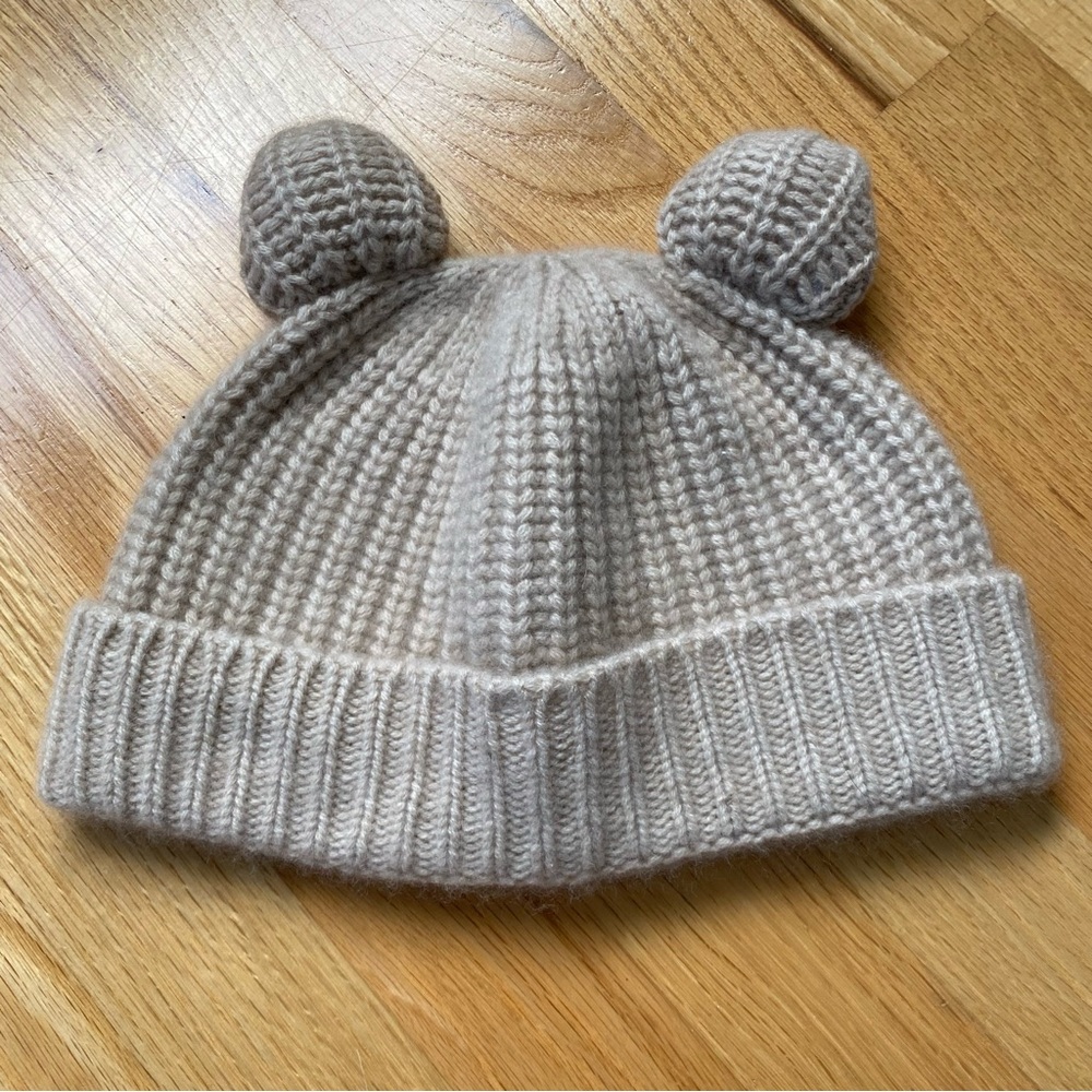 Cozy Cashmere Rib Knit  Beanie with Bear Ears - Tan